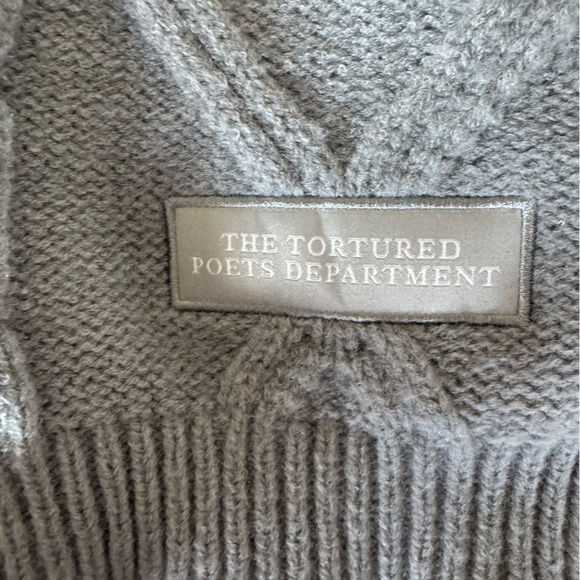 Tortured Poets Department Gray V-Neck Cable Knit Cardigan Sweater Taylor Swift - Picture 3 of 6